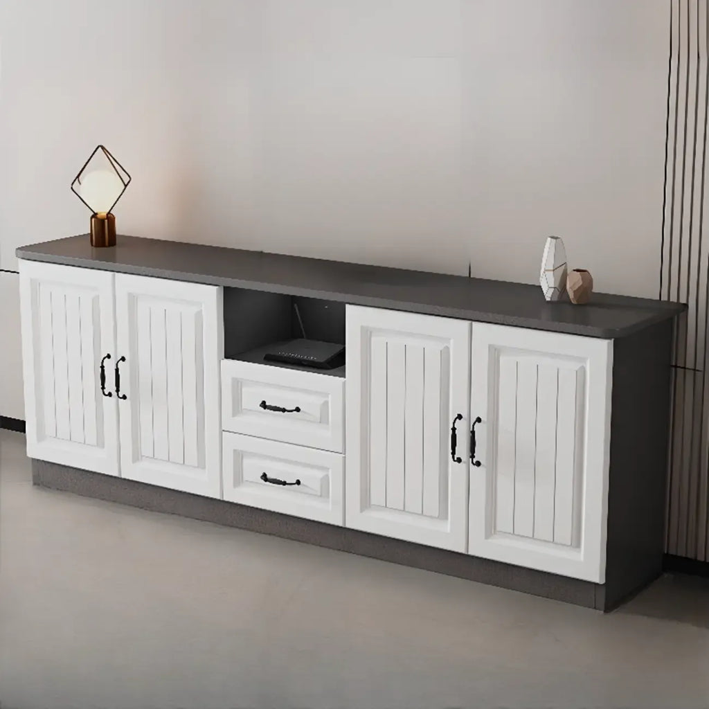 Rectangle Grey Wooden TV Stand with Storage for Living Room
