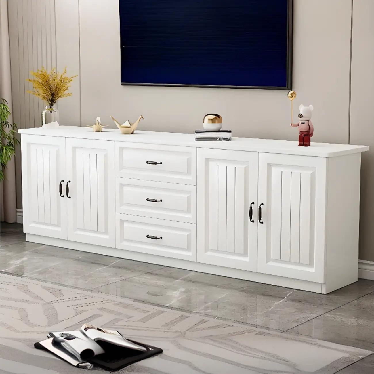 Rectangle Grey Wooden TV Stand with Storage for Living Room