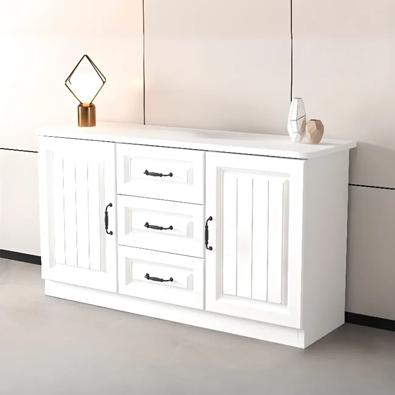 Rectangle Grey Wooden TV Stand with Storage for Living Room