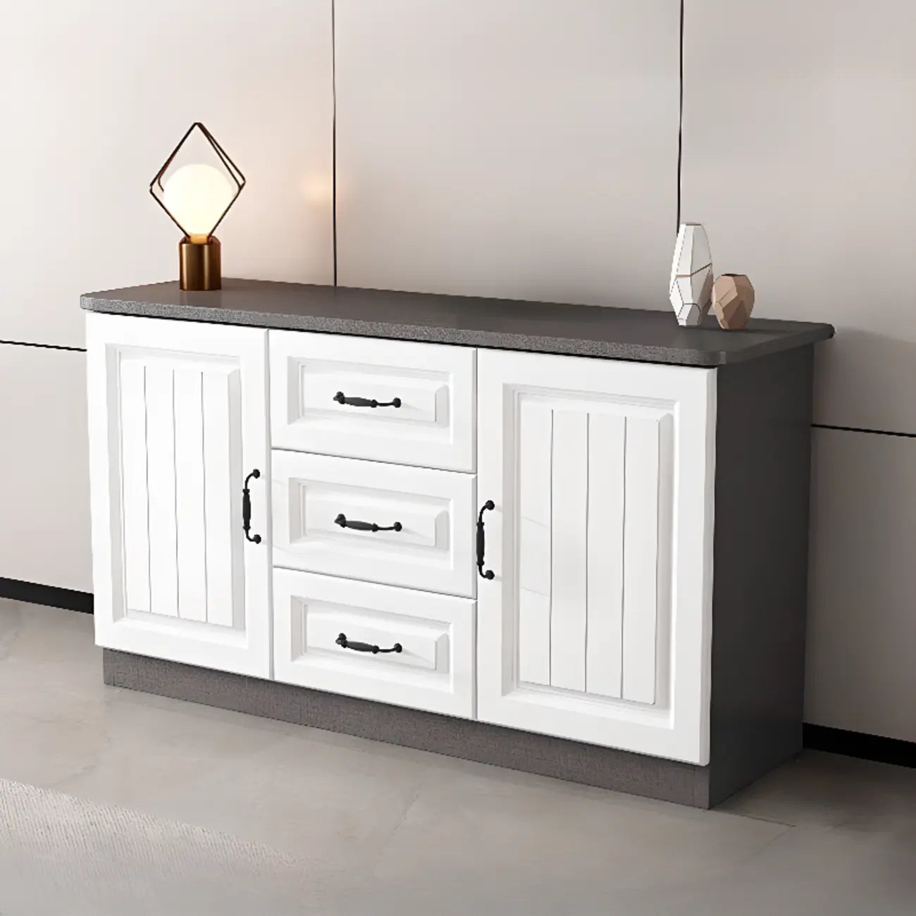 Rectangle Grey Wooden TV Stand with Storage for Living Room