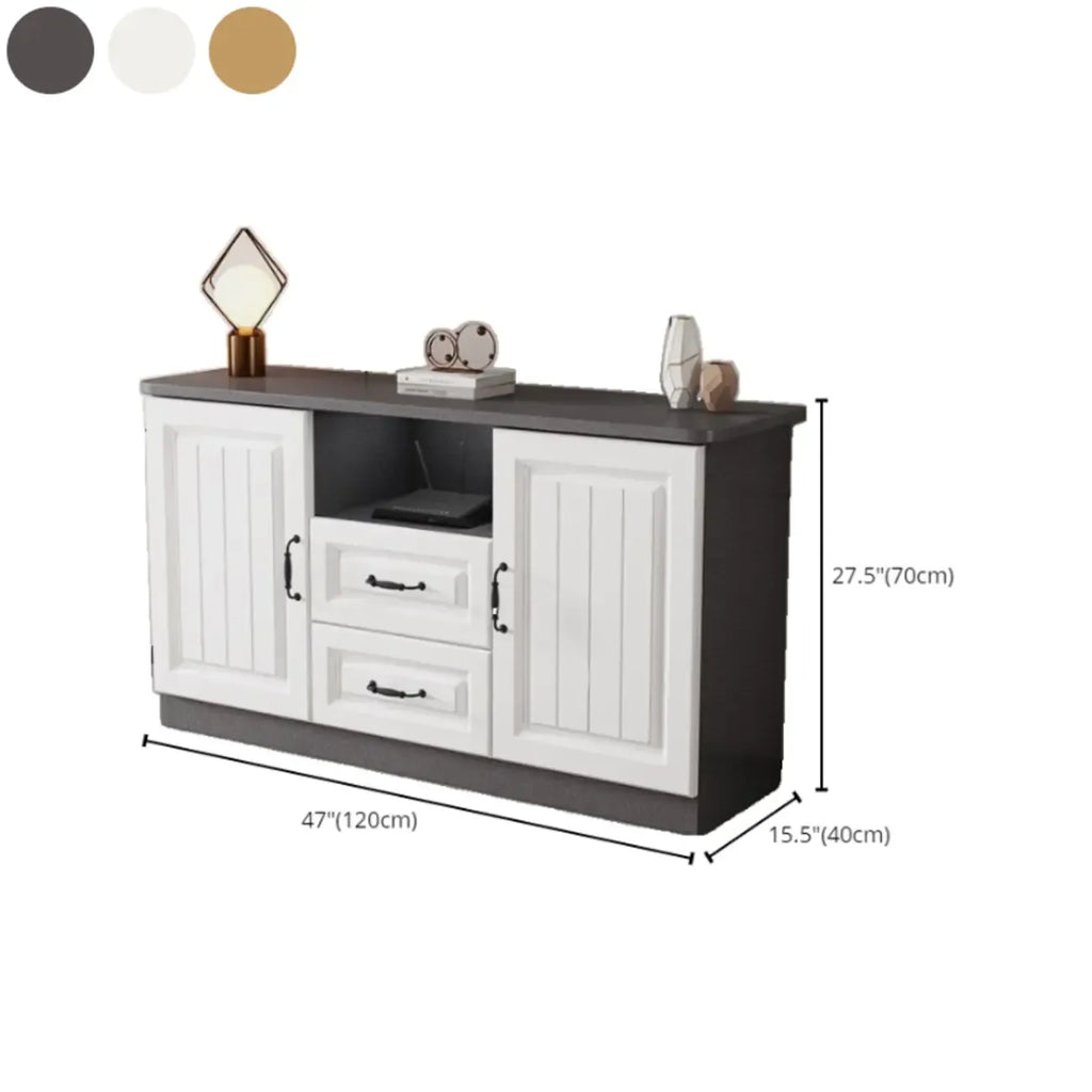 Rectangle Grey Wooden TV Stand with Storage for Living Room