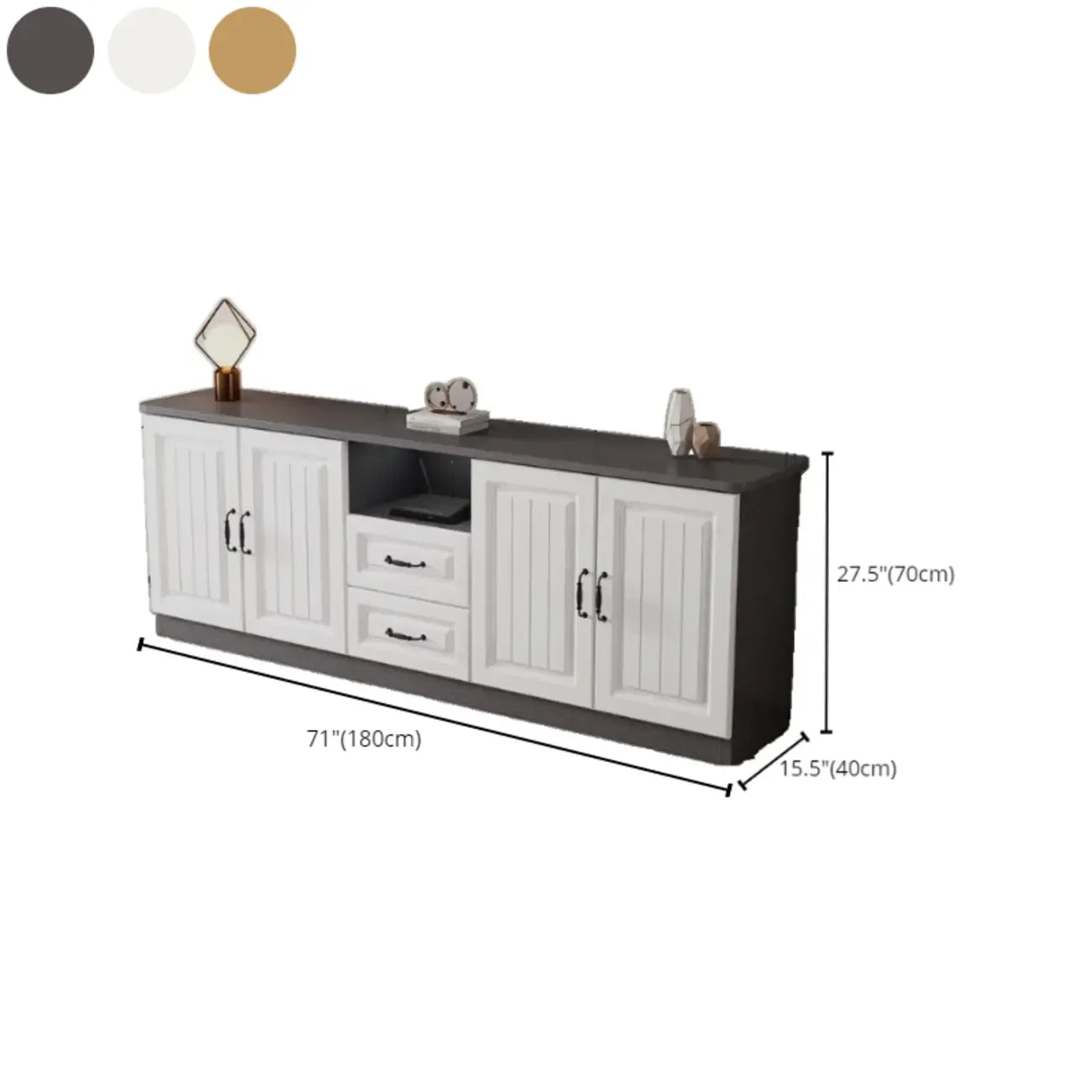 Rectangle Grey Wooden TV Stand with Storage for Living Room