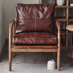Leather Armchair with Wooden Armrest for Living Room