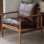 Leather Armchair with Wooden Armrest for Living Room