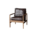 Leather Armchair with Wooden Armrest for Living Room