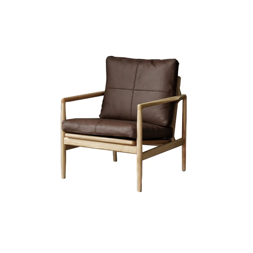 Leather Armchair with Wooden Armrest for Living Room