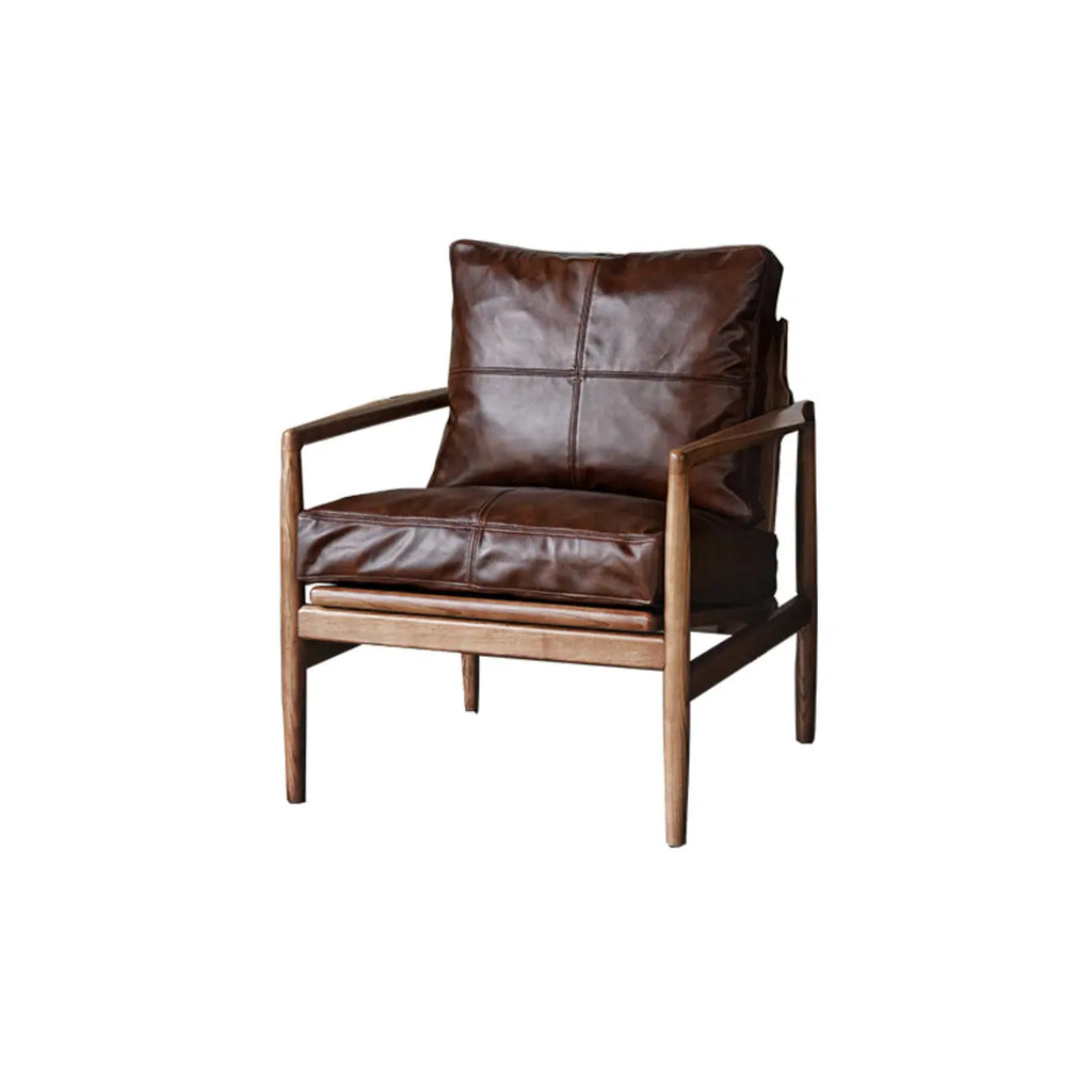 Leather Armchair with Wooden Armrest for Living Room