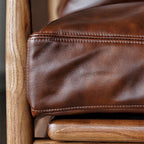 Leather Armchair with Wooden Armrest for Living Room