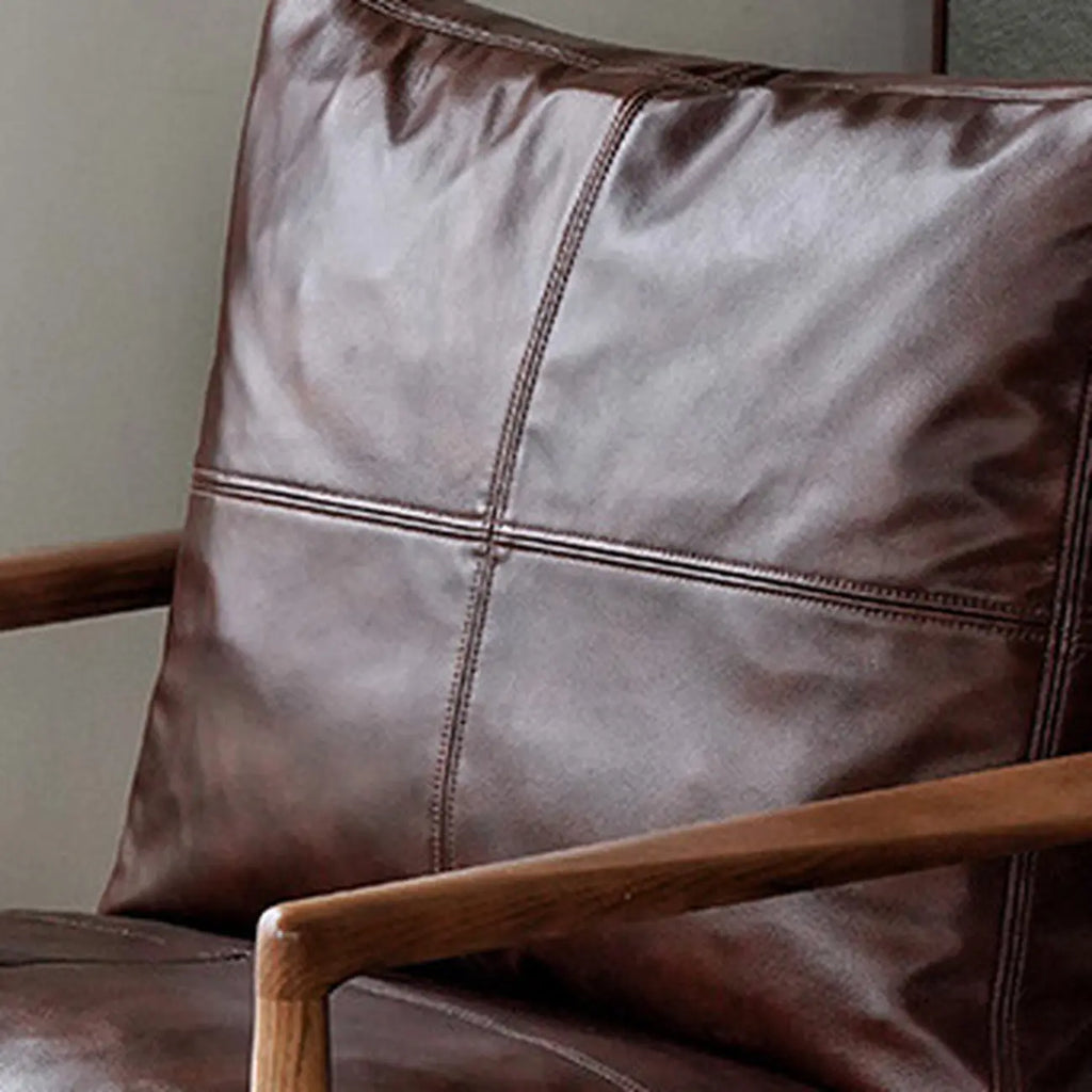 Leather Armchair with Wooden Armrest for Living Room