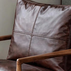 Leather Armchair with Wooden Armrest for Living Room