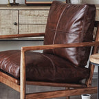 Leather Armchair with Wooden Armrest for Living Room