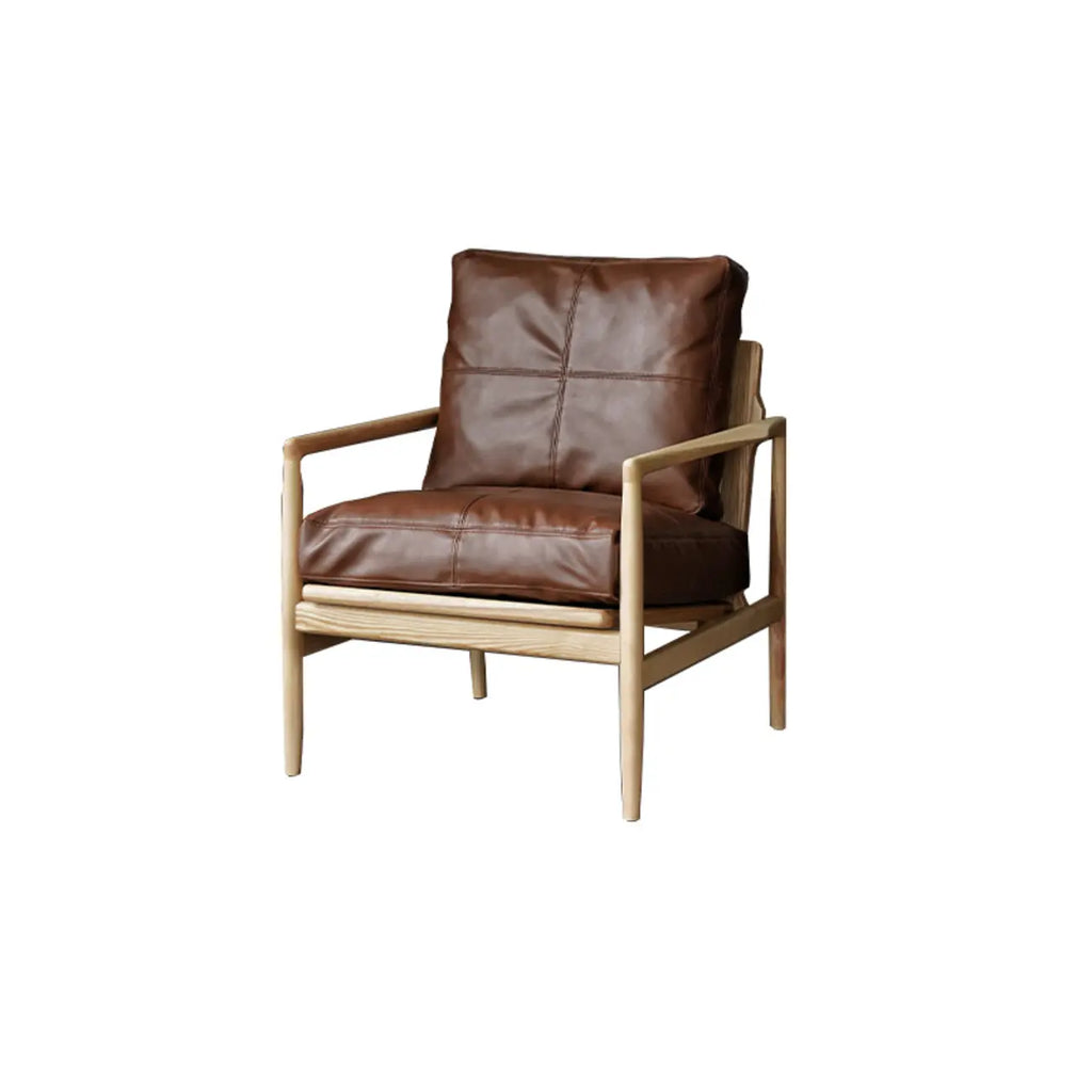 Leather Armchair with Wooden Armrest for Living Room