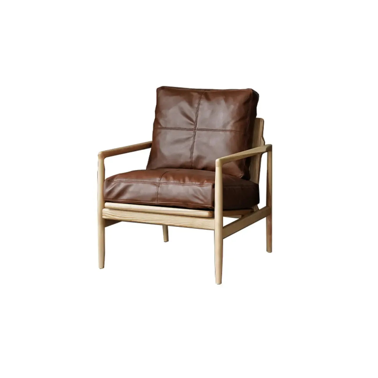 Leather Armchair with Wooden Armrest for Living Room