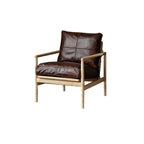 Leather Armchair with Wooden Armrest for Living Room