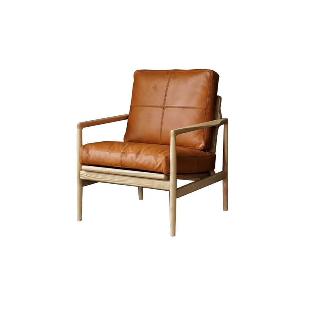 Leather Armchair with Wooden Armrest for Living Room