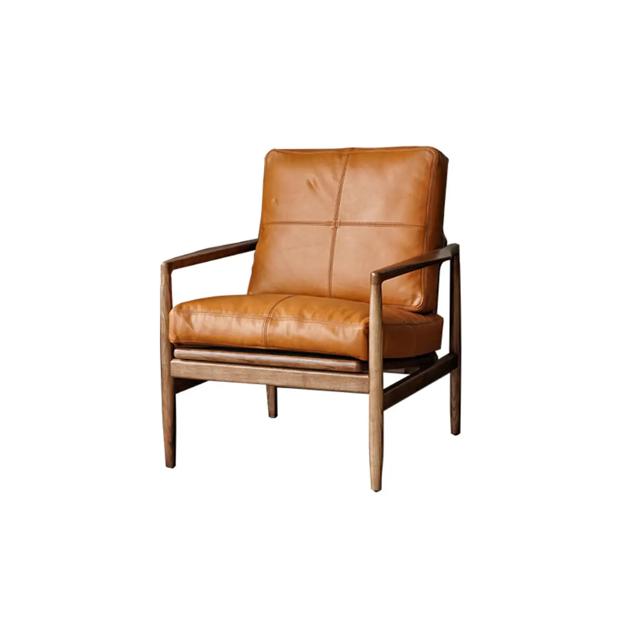 Leather Armchair with Wooden Armrest for Living Room