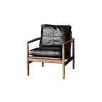 Leather Armchair with Wooden Armrest for Living Room