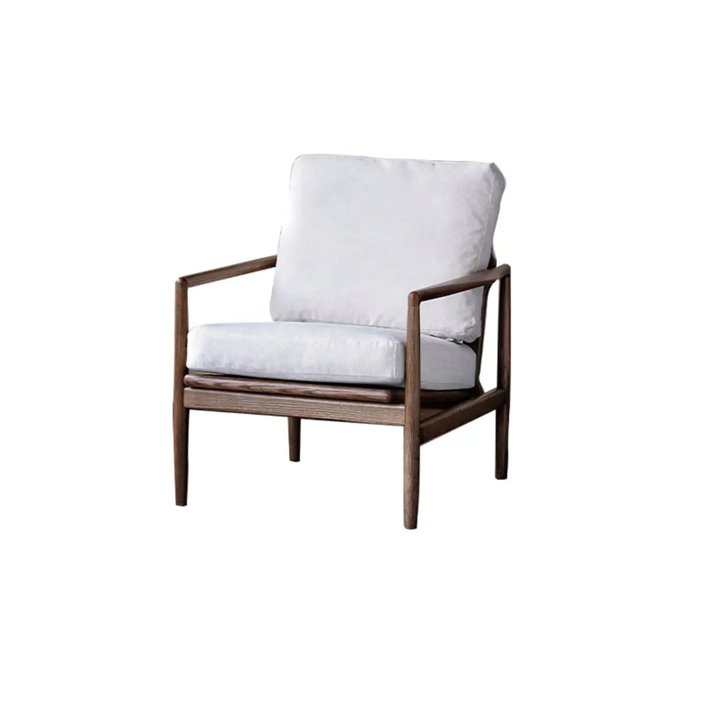 Leather Armchair with Wooden Armrest for Living Room