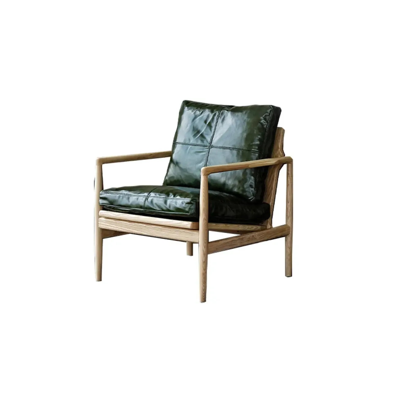 Leather Armchair with Wooden Armrest for Living Room