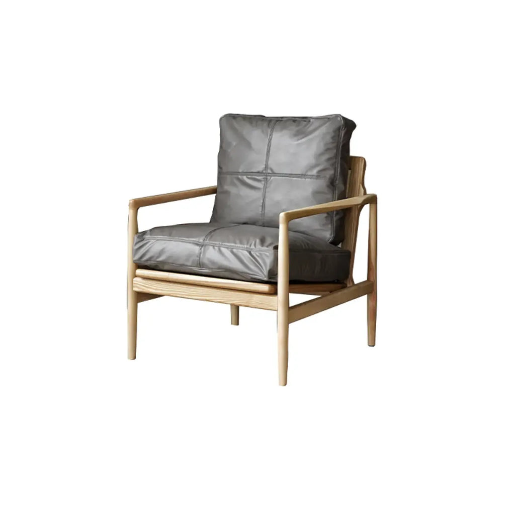 Leather Armchair with Wooden Armrest for Living Room
