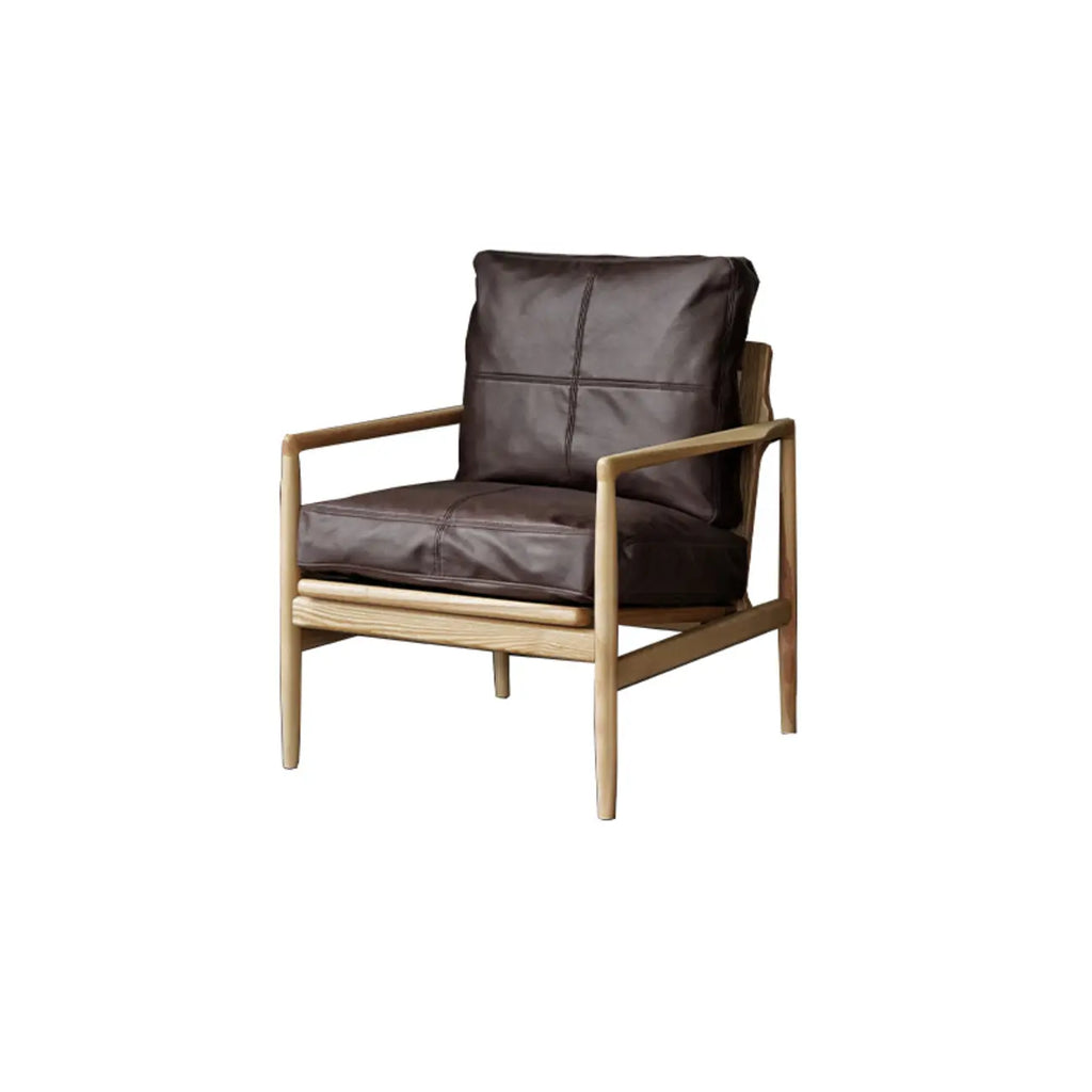 Leather Armchair with Wooden Armrest for Living Room