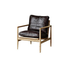 Leather Armchair with Wooden Armrest for Living Room