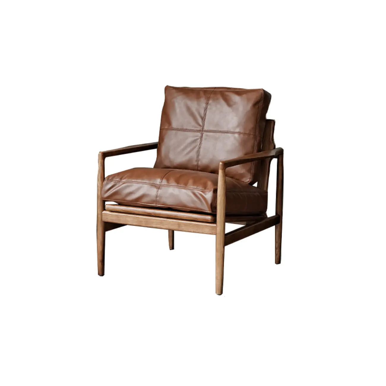Leather Armchair with Wooden Armrest for Living Room