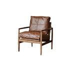 Leather Armchair with Wooden Armrest for Living Room