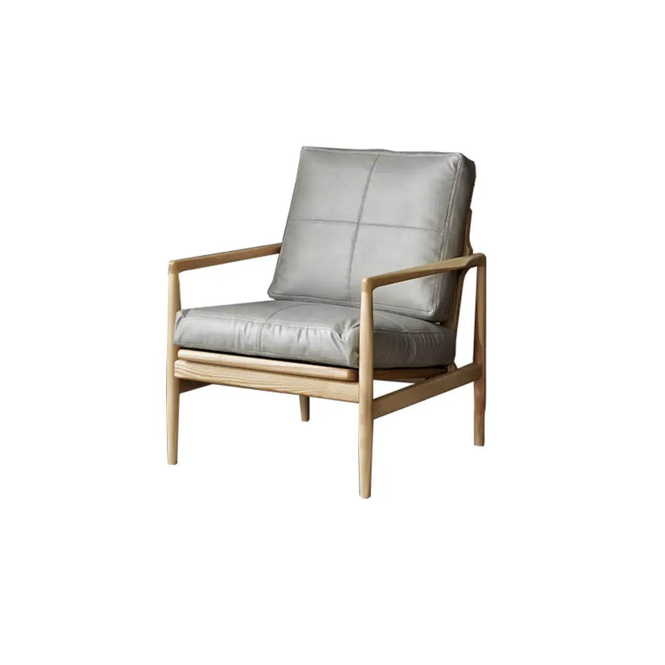 Leather Armchair with Wooden Armrest for Living Room