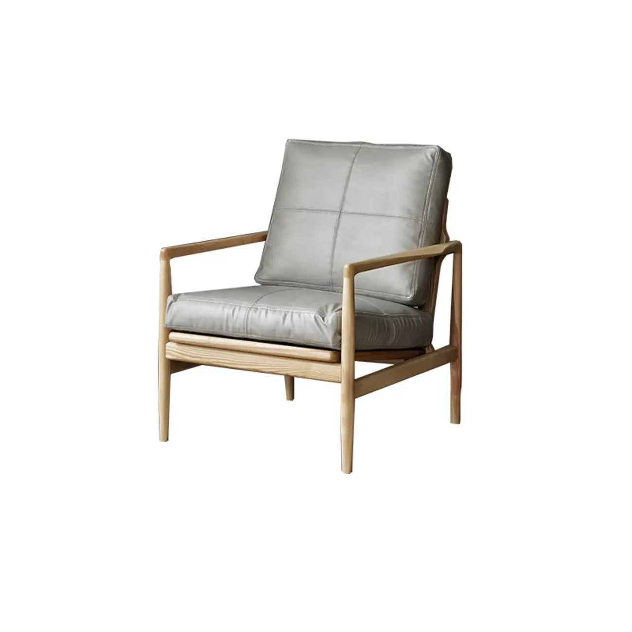 Leather Armchair with Wooden Armrest for Living Room