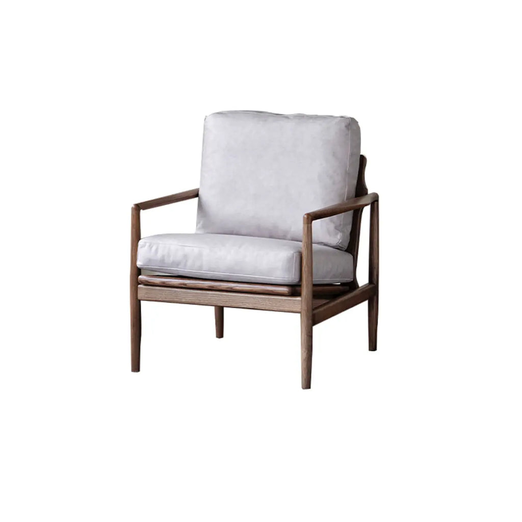 Leather Armchair with Wooden Armrest for Living Room