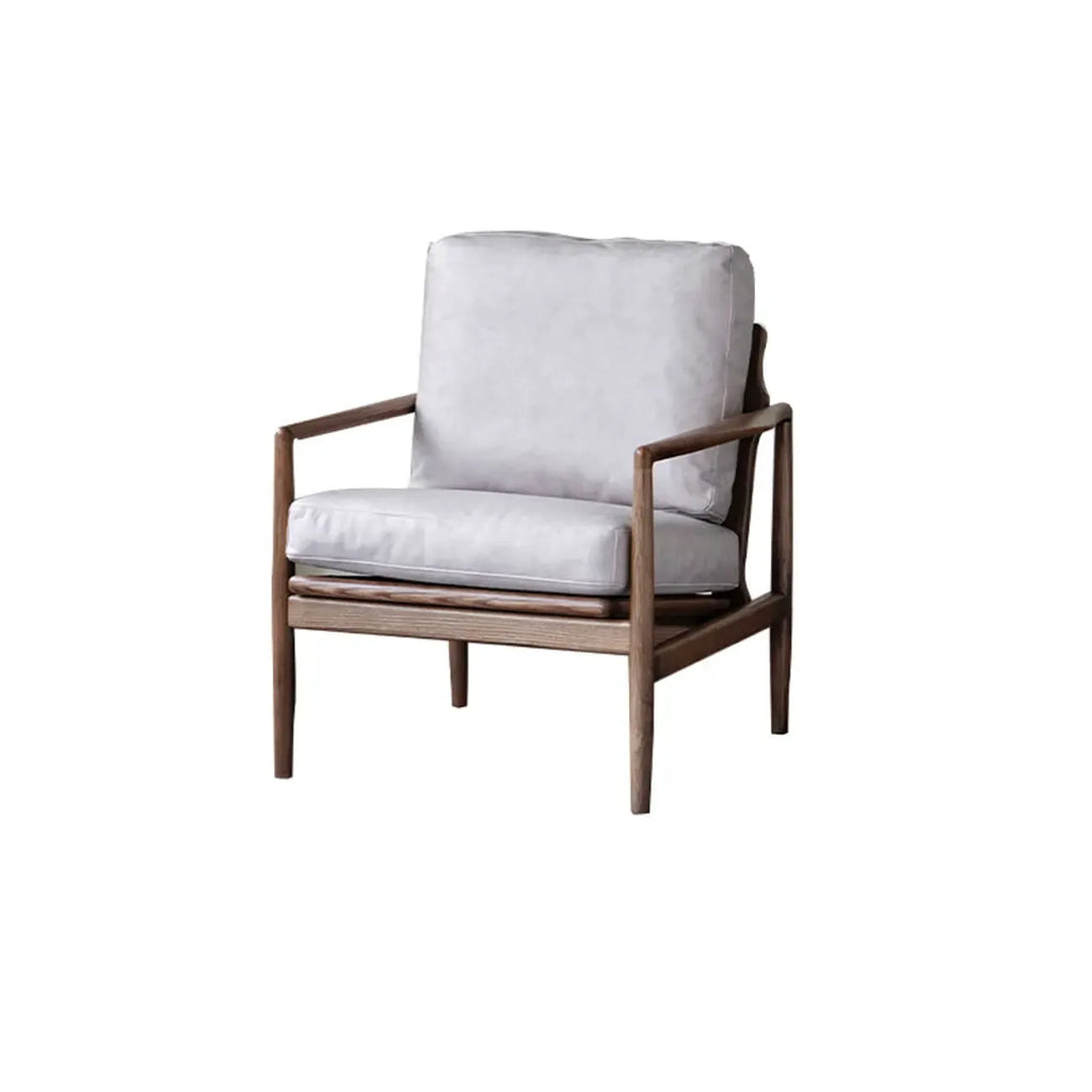 Leather Armchair with Wooden Armrest for Living Room