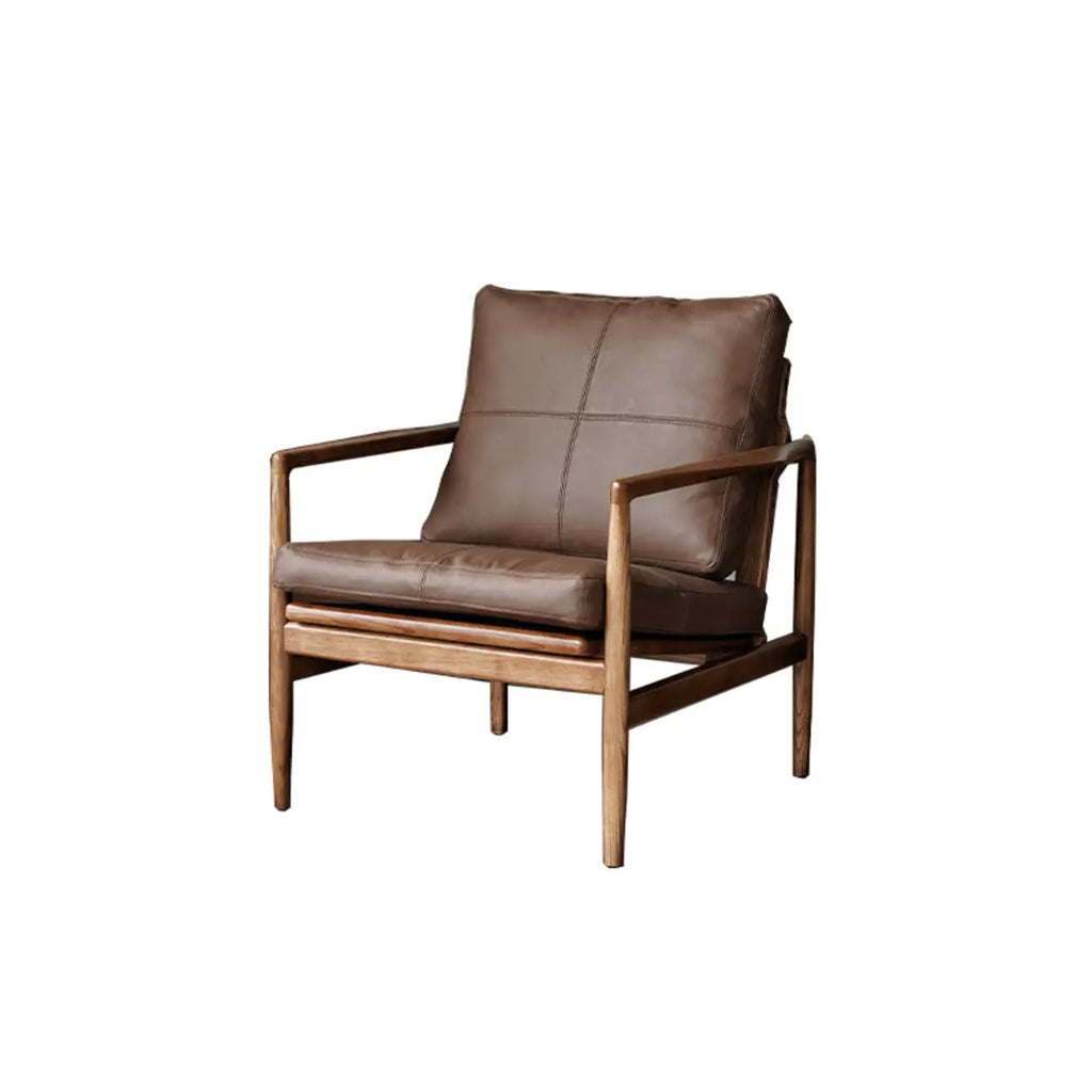Leather Armchair with Wooden Armrest for Living Room