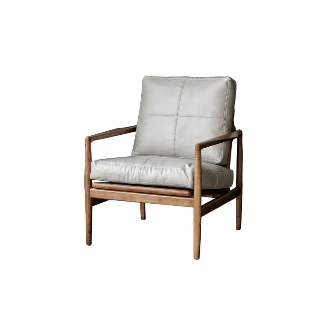 Leather Armchair with Wooden Armrest for Living Room