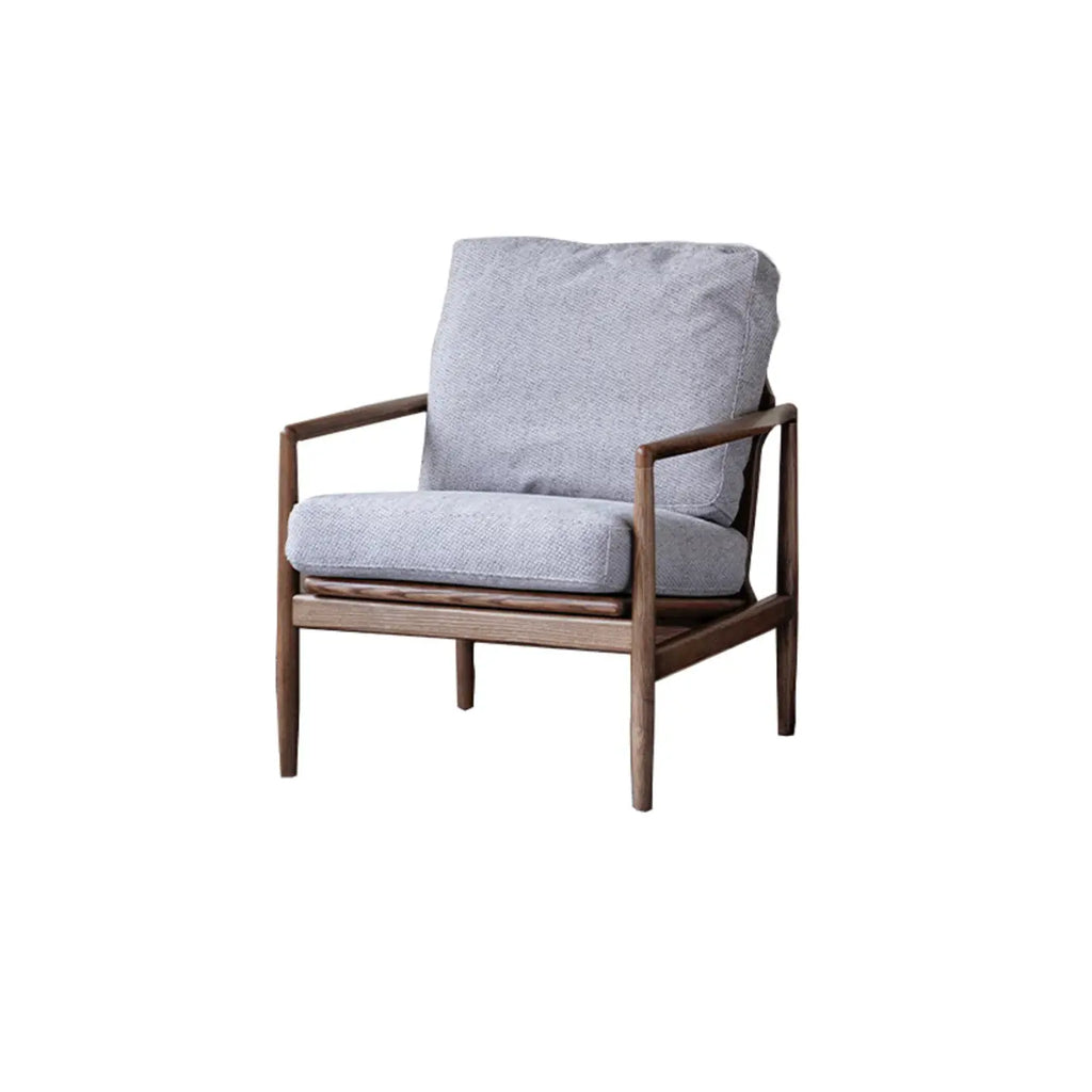 Leather Armchair with Wooden Armrest for Living Room