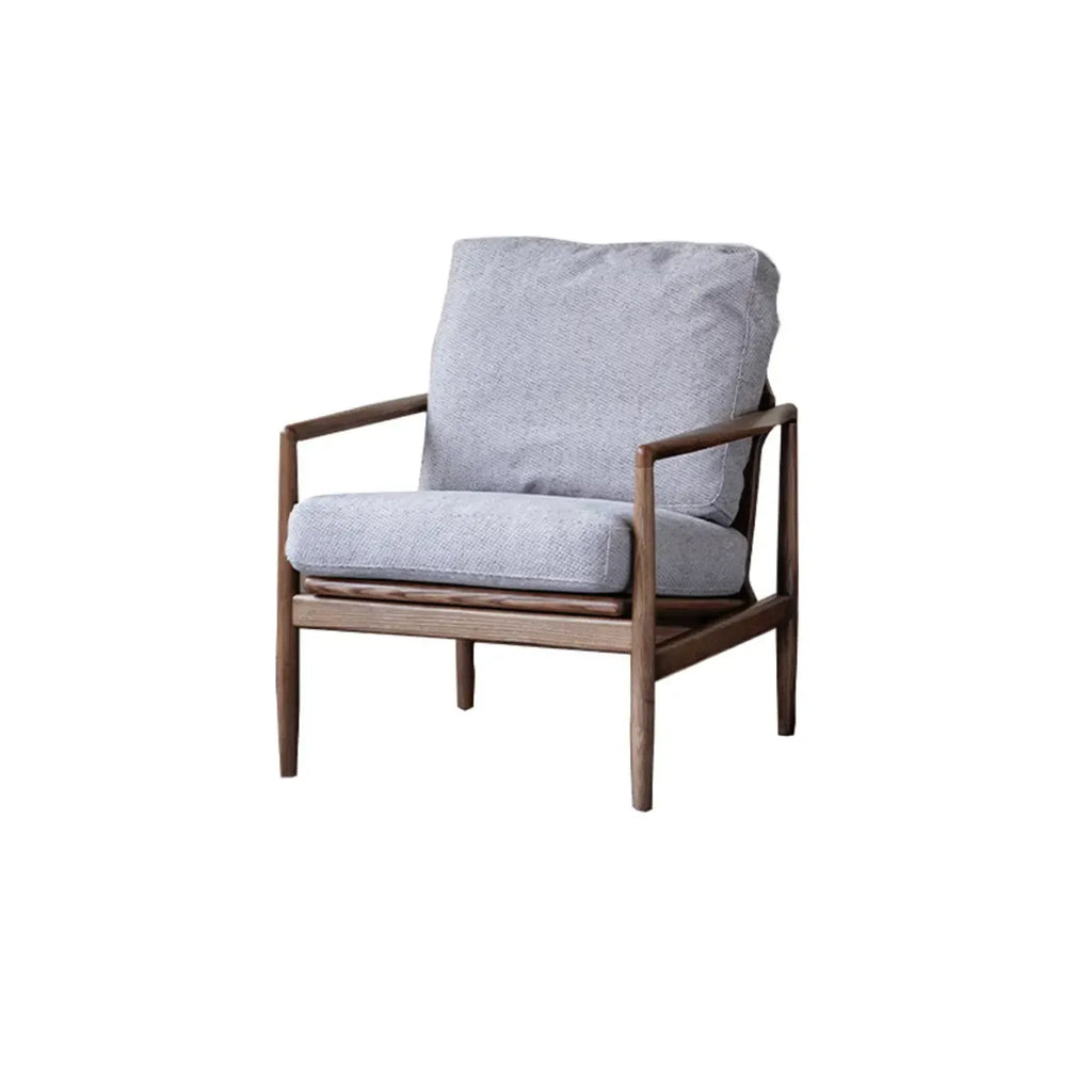 Leather Armchair with Wooden Armrest for Living Room