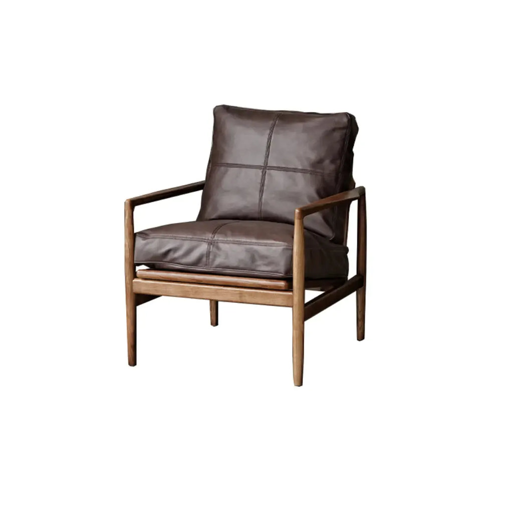 Leather Armchair with Wooden Armrest for Living Room