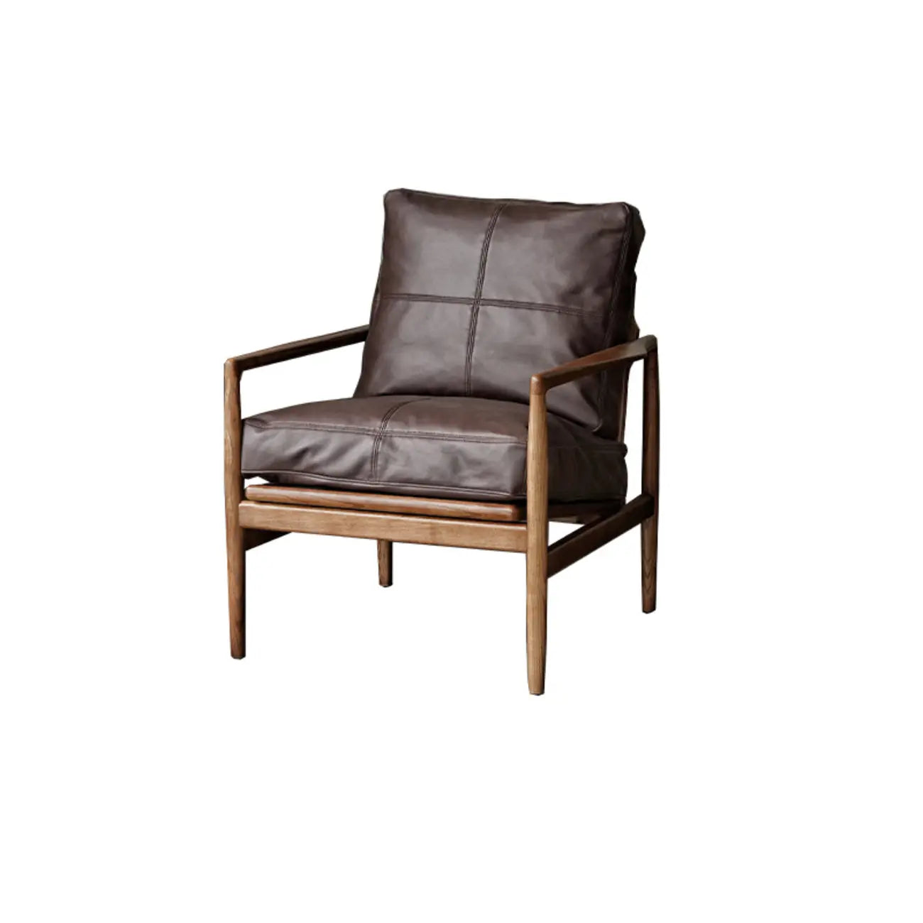 Leather Armchair with Wooden Armrest for Living Room