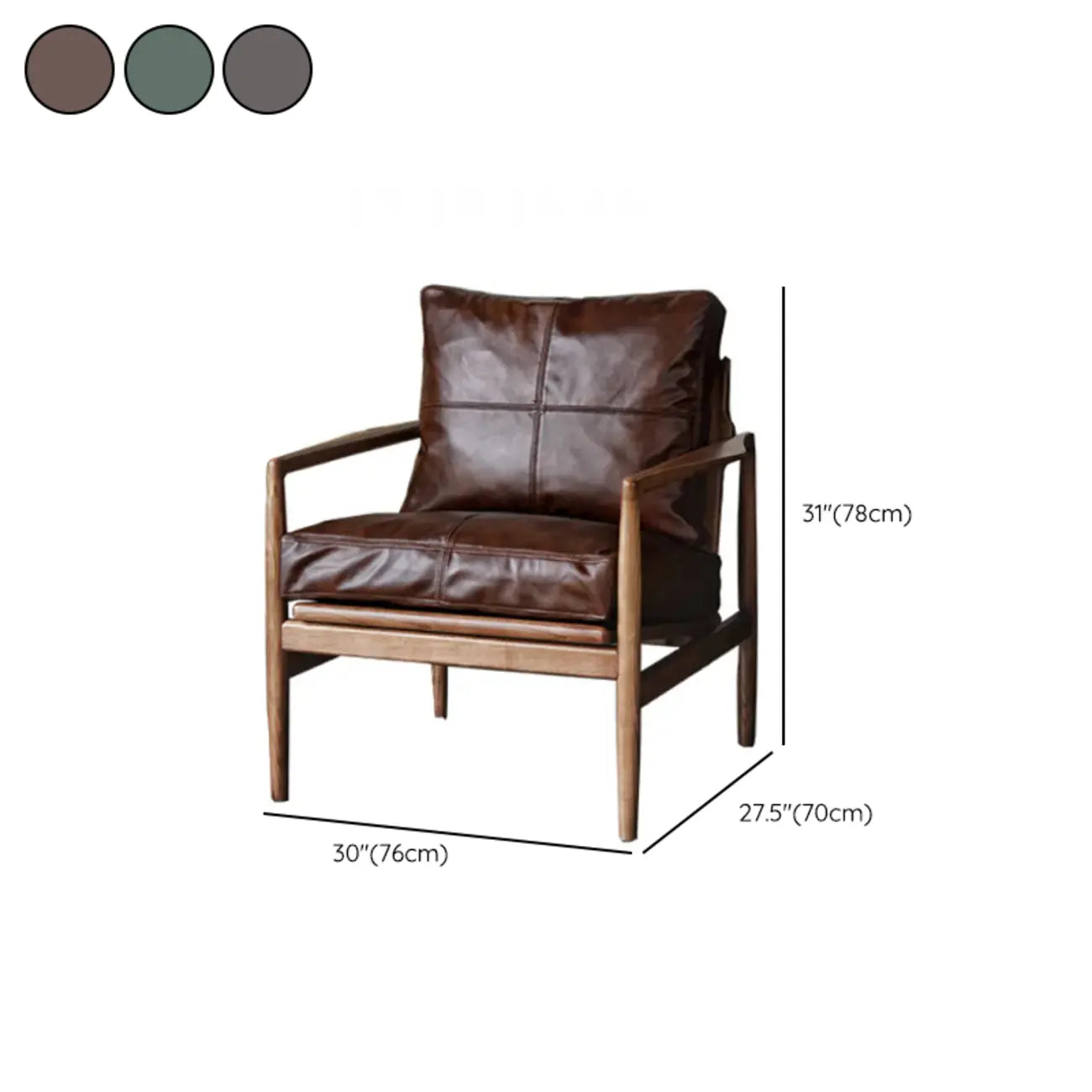 Leather Armchair with Wooden Armrest for Living Room