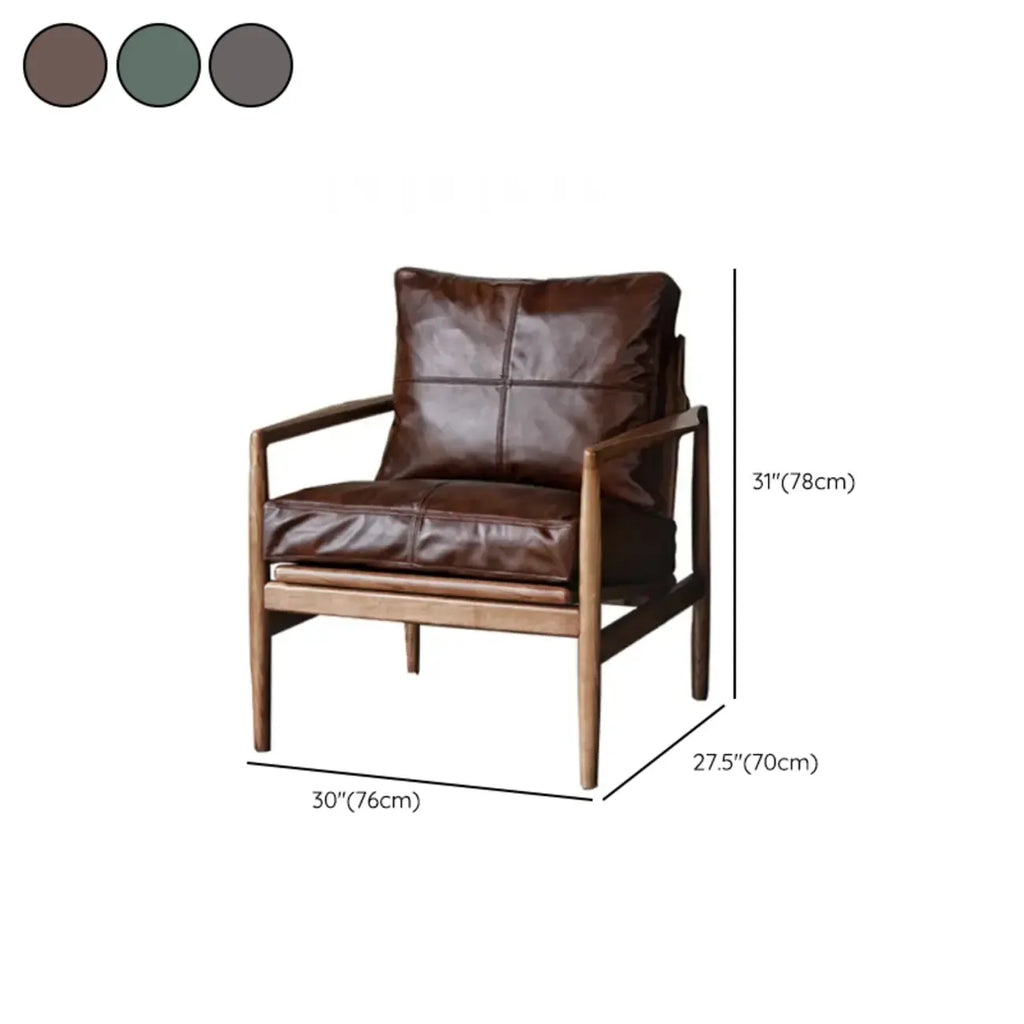 Leather Armchair with Wooden Armrest for Living Room