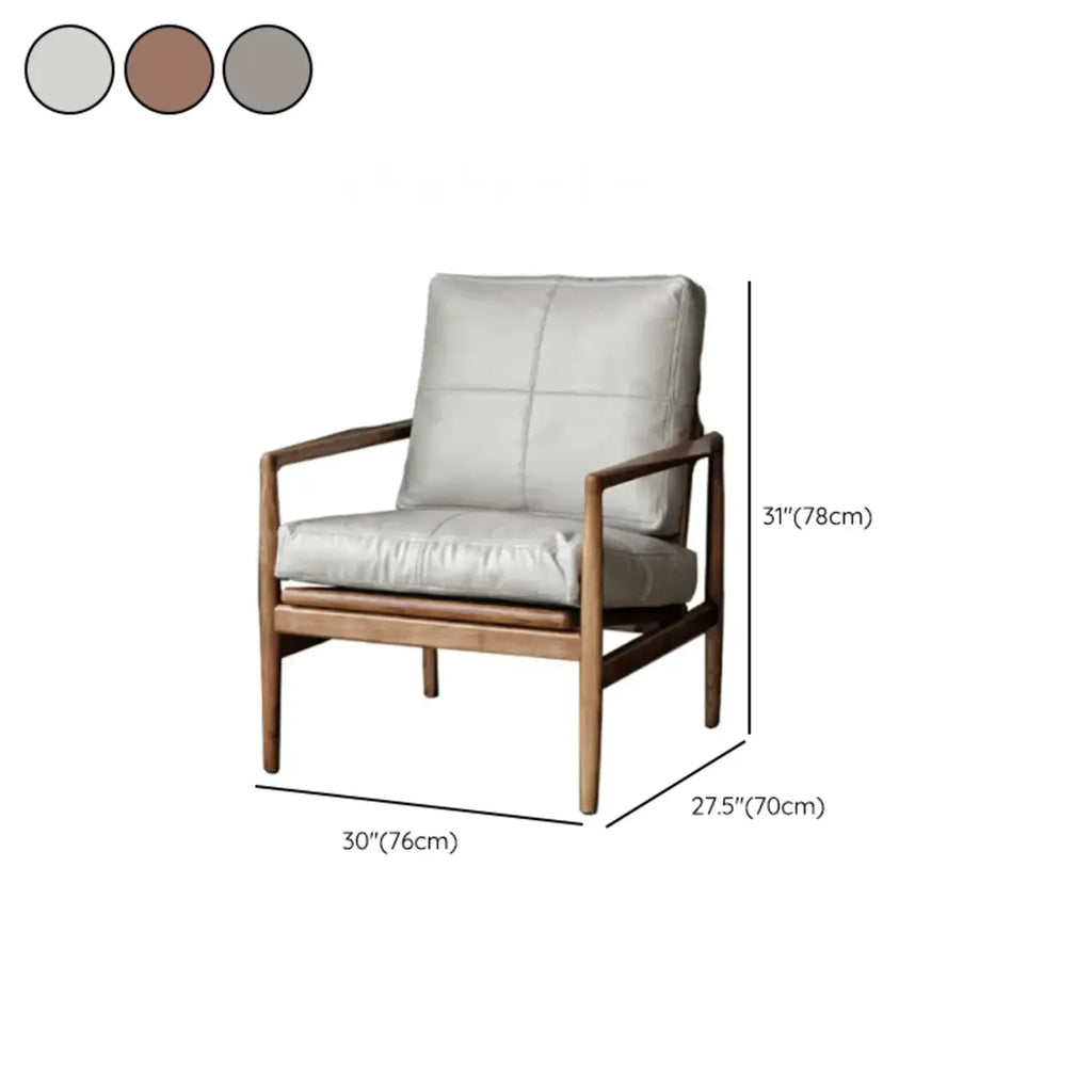 Leather Armchair with Wooden Armrest for Living Room