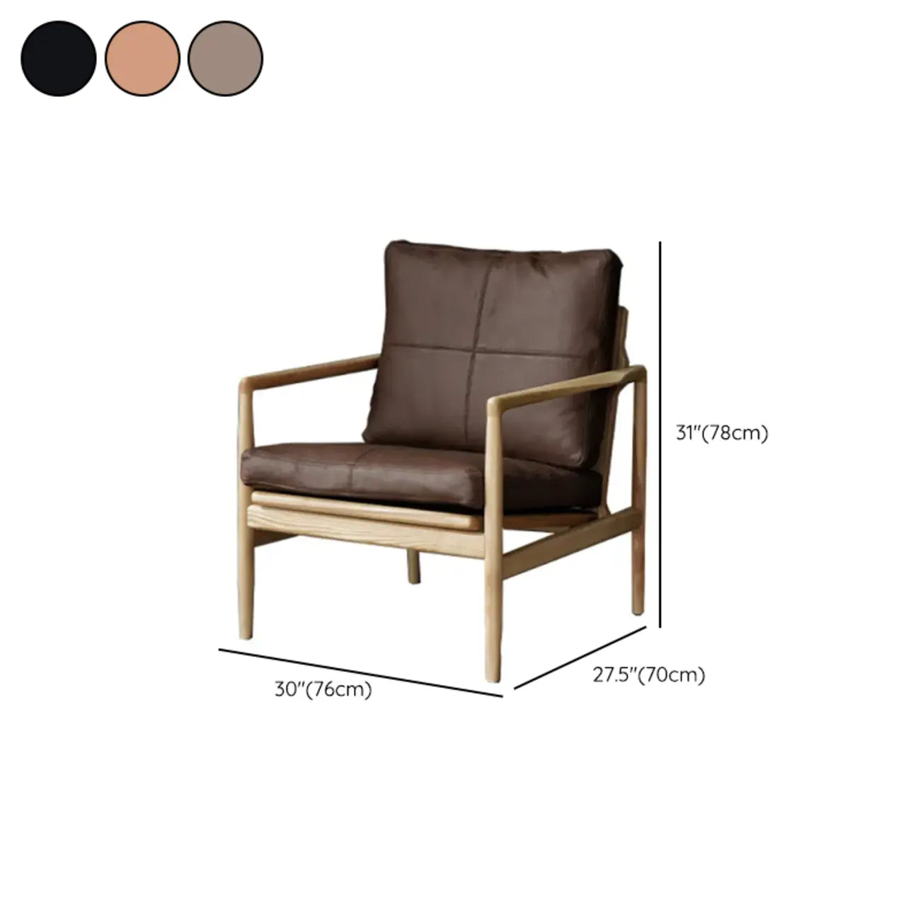 Leather Armchair with Wooden Armrest for Living Room