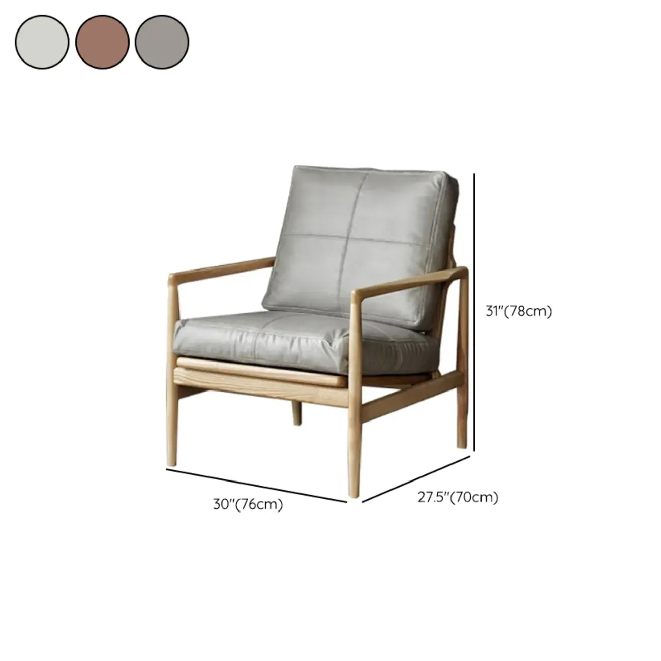 Leather Armchair with Wooden Armrest for Living Room