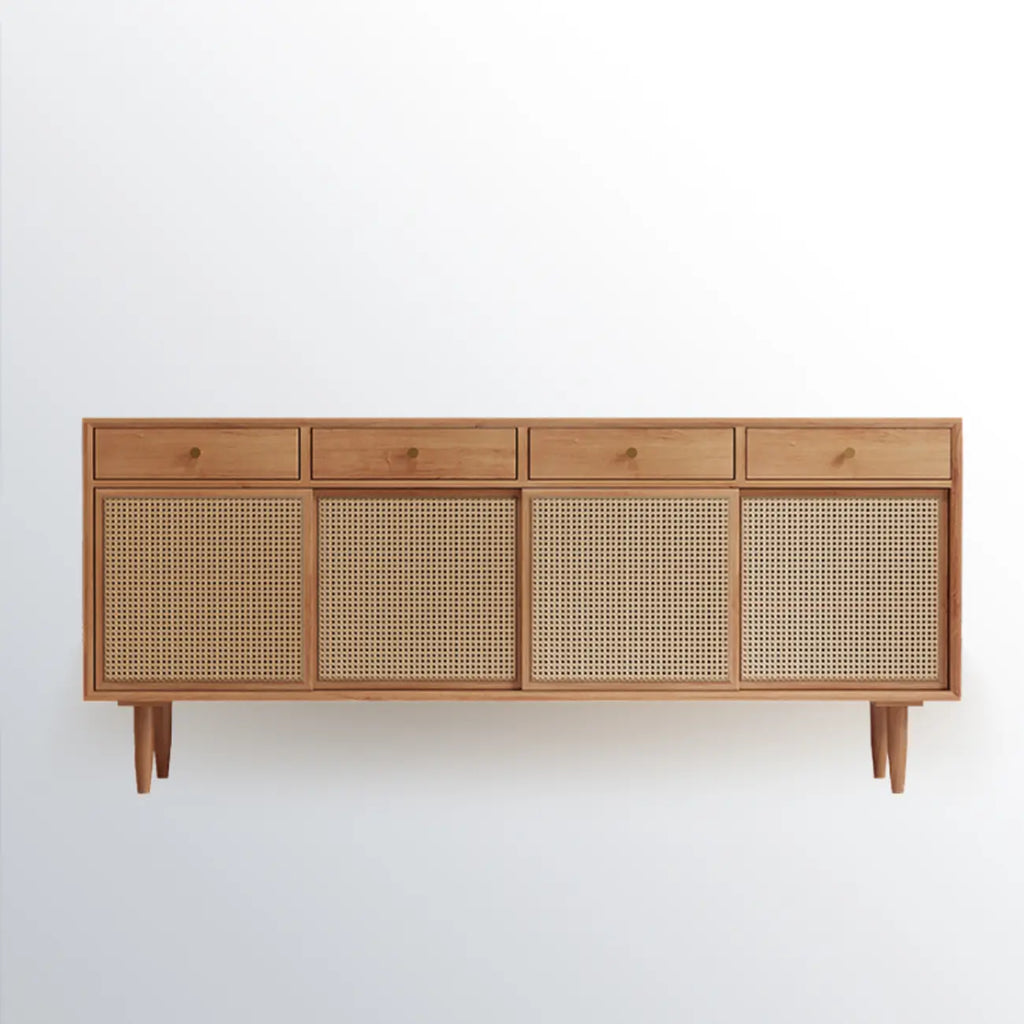 Nordic Minimalist Rattan Cabinet with Free-Standing Design
