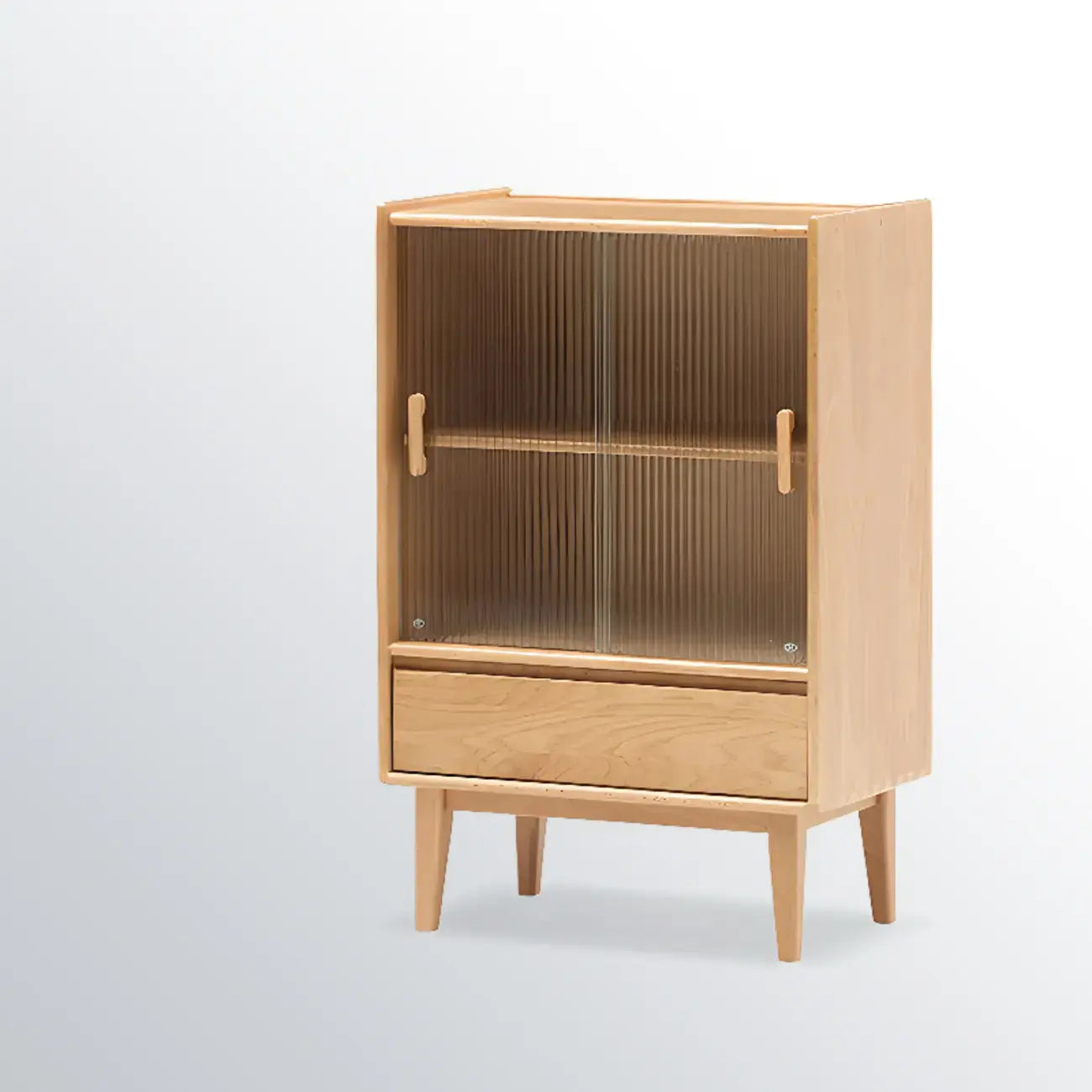 Scandinavian Solid Oak Sliding Doors Storage Cabinet