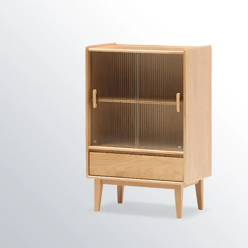 Scandinavian Solid Oak Sliding Doors Storage Cabinet