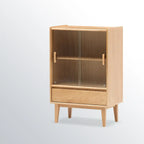Scandinavian Solid Oak Sliding Doors Storage Cabinet