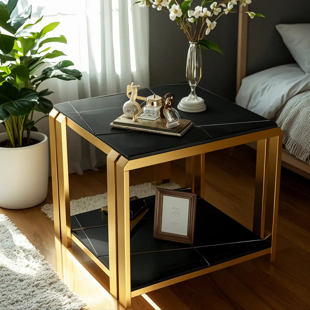 Modern Sintered Stone Square Side Table for Living Room