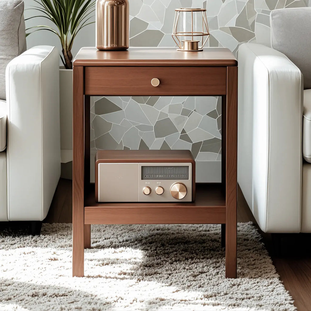 Modern Brown Wood End Table with Storage for Living Room