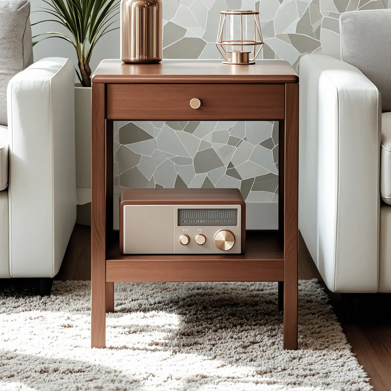 Modern Brown Wood End Table with Storage for Living Room